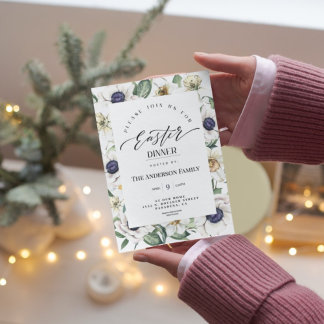 Elegant Vår Watercolor Blommigt Påsk Dinner Inv. Inbjudningar