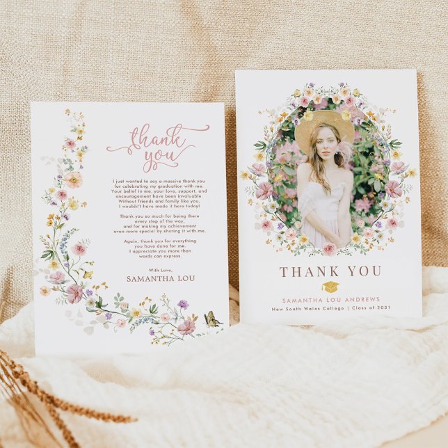 Elegant Vår WildblomGarden Studenten Photo Tack Kort (Skapare uppladdad)