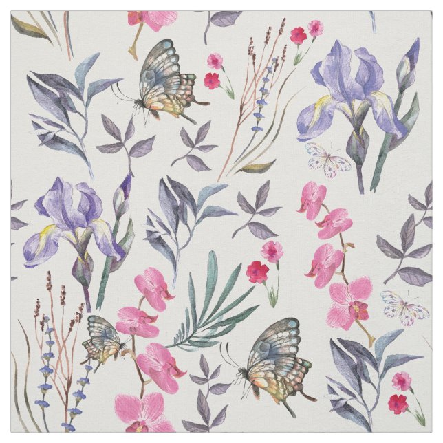Elegant vårblomma fjäril tyg (Provkarta)