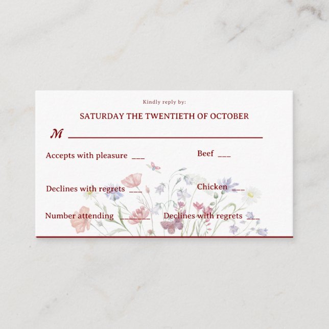 Elegant vårblomma Vattenfärg Blomma RSVP Tilläggskort (Framsida)