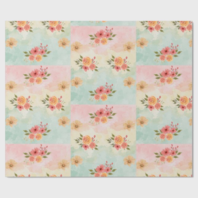 Elegant vårblomma vattenfärg grid presentpapper (Platt)