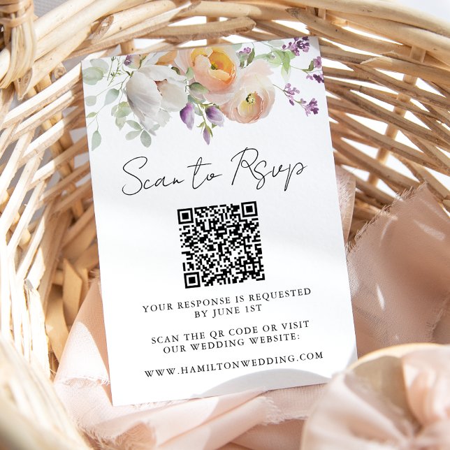 Elegant vårblommig bröllops QR-kod OSA Kort (Skapare uppladdad)