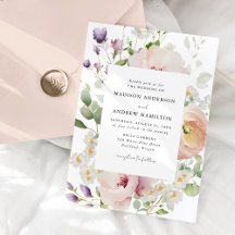 Elegant vårblommig bröllopsinbjudan
