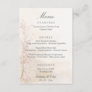 Elegant vårens botaniska bröllopsmeny tilläggskort