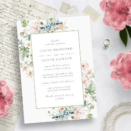 Elegant vårens vattenfärg blomsterkant bröllop inbjudningar