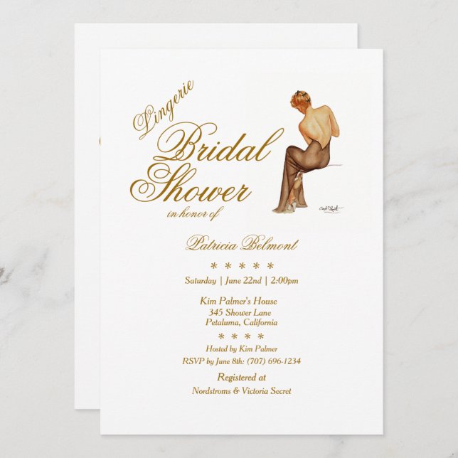 Elegant Vargas Pinup Lingerie Möhippa Inbjudningar (Fram/baksida)