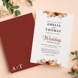 Elegant Varm Höst Aquarell Blommig Bröllop Inbjudningar