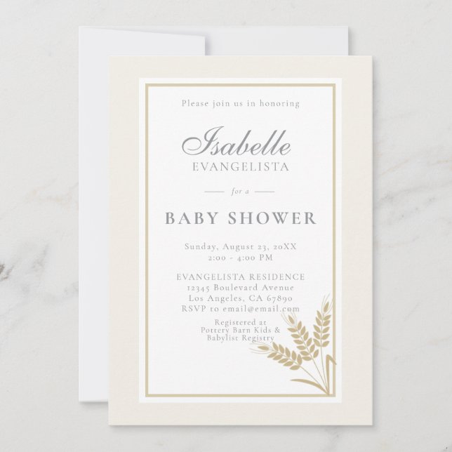 Elegant varm linne växt baby shower inbjudan (Framsida)
