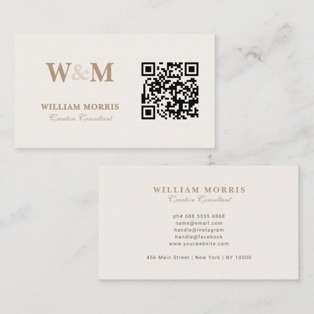 Elegant varm taupe QR-kod logotypmall Visitkort (Fram/baksida)