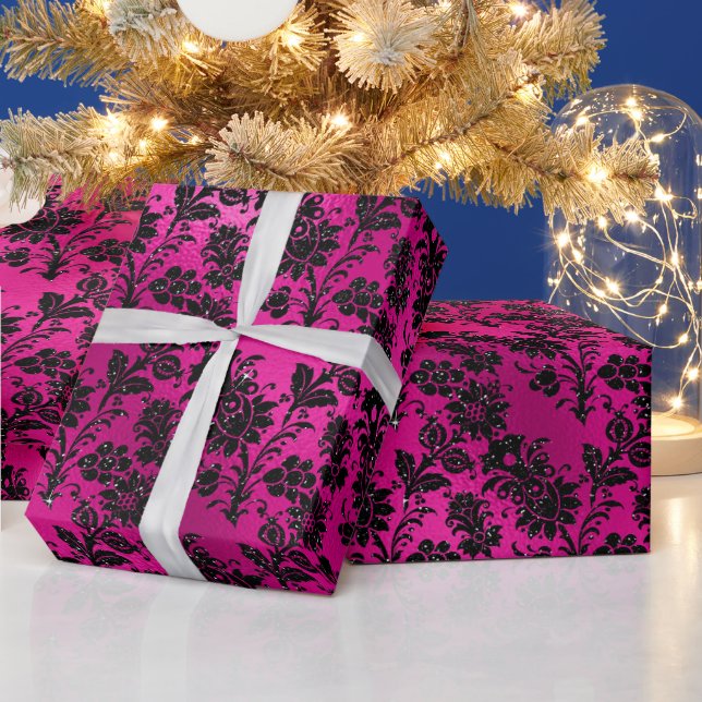 Elegant varmgrand och svart glitter blommor mönste presentpapper (Helgdagar)