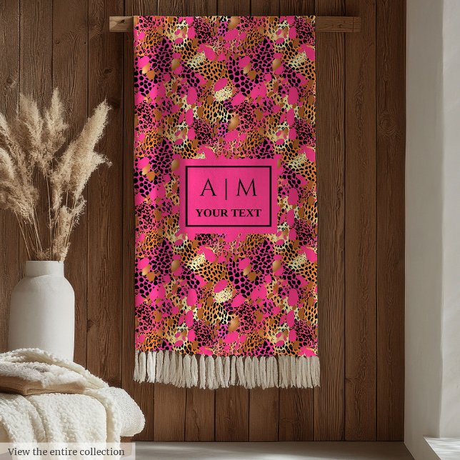 Elegant varmröd akvarell leopardskinnsfilta fleecefilt (Elegant hot pink watercolor leopard skin blanket)