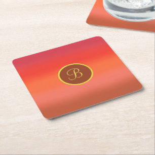 Elegant varmröd ombré randig chic monogram underlägg papper kvadrat