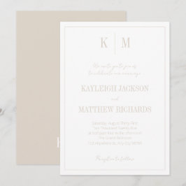 Elegant varmt beige monogram bröllop  inbjudningar