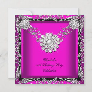 Elegant varmt rosa svart silver födelsedagsfest inbjudningar