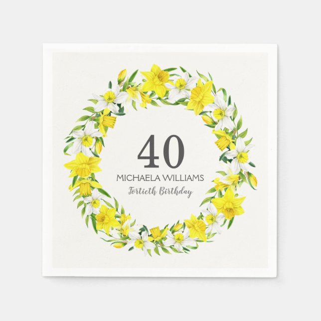 Elegant vårnarciss 40-årsdag pappersservett (Framsidan)