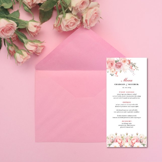Elegant vårros rosa bröllop meny (Skapare uppladdad)