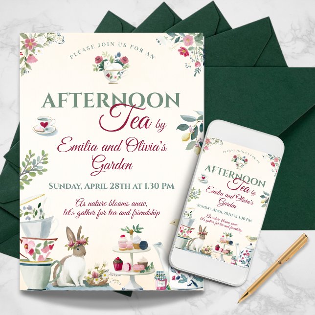 Elegant vårträdgård eftermiddagste inbjudningar (Elegant Spring Garden Afternoon Tea Party Invitation)