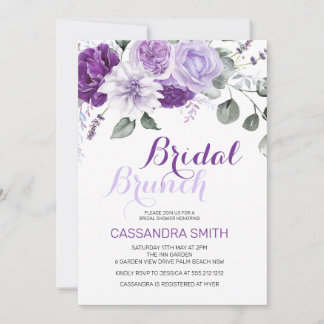Elegant vårviolett blomsterbröllopsbrunchdusch inbjudningar