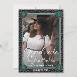 Elegant västerländsk svart läder foto examen inbjudningar