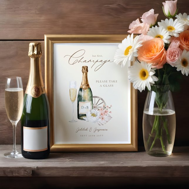 Elegant Vatercolor Champagne Westerna Bröllop Poster (Elegant Watercolor Champagne Western Wedding Poster)