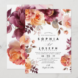 Elegant vattencolor Burgundy Bouquet Blommigt Bröl Inbjudningar