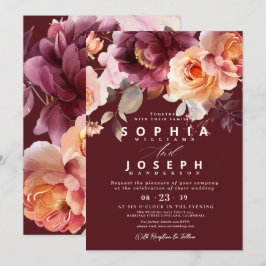 Elegant vattencolor Burgundy Bouquet Blommigt Bröl Inbjudningar