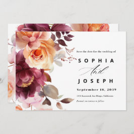 Elegant vattencolor Burgundy Bouquet Blommigt Bröl Spara Datumet