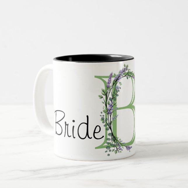 Elegant vattencolor Lavender Eucalyptus Bride Två-Tonad Mugg (Framsida vänster)