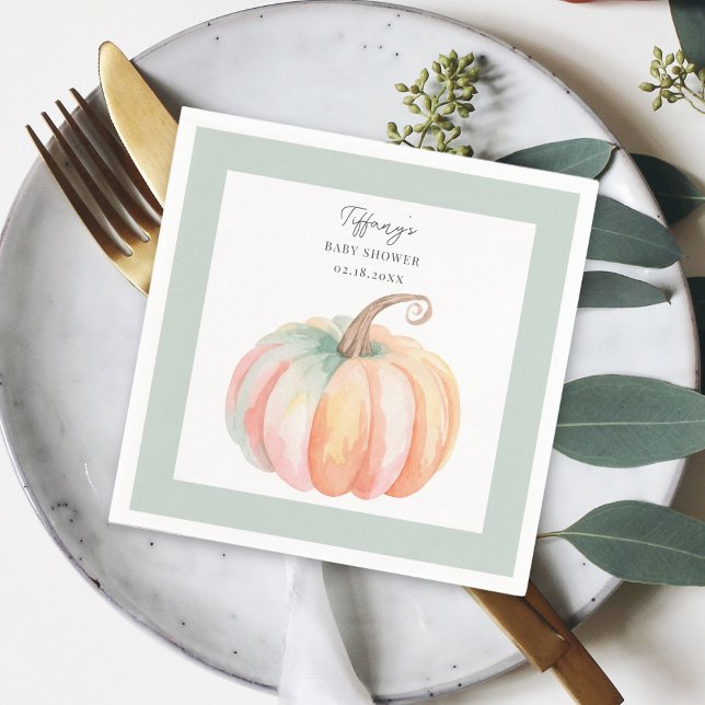Elegant Vattencolor Little Pumpkin Baby Shower Pappersservett (Skapare uppladdad)