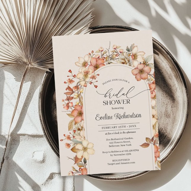 Elegant vattencolor wildblommor boho arch inbjudningar (Elegant watercolor wildflowers boho arch invitation)