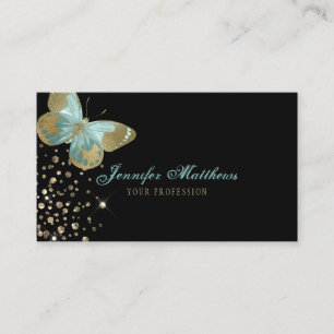 Elegant Vattenfärg Aqua & Guld Glitter Butterfly Visitkort