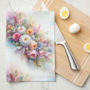 Elegant vattenfärg Aquarell Blommor Pastellfärger Kökshandduk