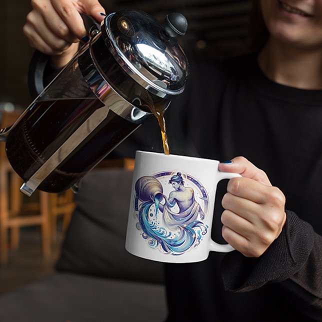 Elegant Vattenfärg Aquarius Zodiac Anpassningsbar  Kaffemugg (Skapare uppladdad)