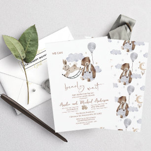 Elegant Vattenfärg Bear Teddy babydusch Inbjudningar