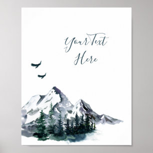 Elegant Vattenfärg Berg Skog Landskapsaffisch Poster
