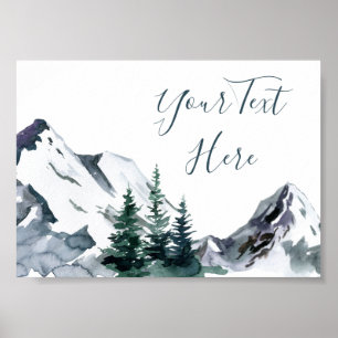 Elegant Vattenfärg Berg Skogslandskap Pos Poster