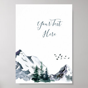 Elegant vattenfärg Berg Skogslandskap Poster