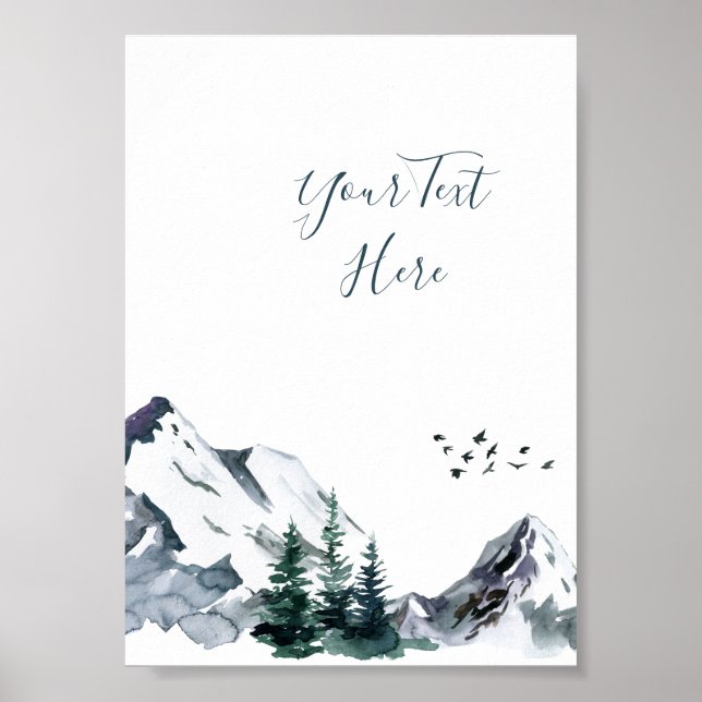 Elegant vattenfärg Berg Skogslandskap  Poster (Framsidan)