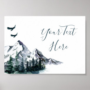 Elegant vattenfärg berg skogslandskap poster