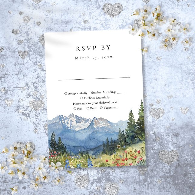 Elegant Vattenfärg Berg Vildblomma Bröllop OSA Kort (Elegant Watercolor Mountain Wildflower Wedding RSVP Card)