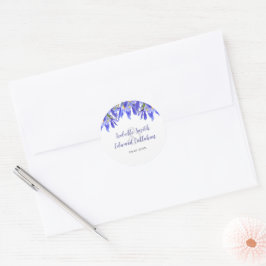 elegant vattenfärg blå blomsterbröllopsdesign runt klistermärke