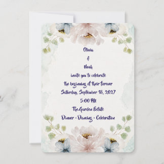 Elegant vattenfärg blå blomsterbröllopsinbjudan inbjudningar