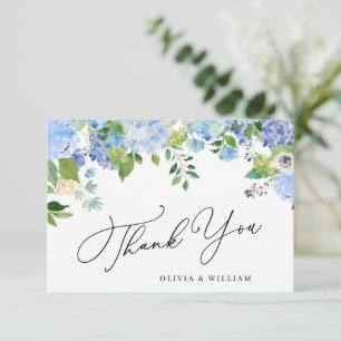 Elegant vattenfärg blå hortensia blomster tack kort