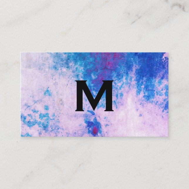 Elegant vattenfärg blå lila med monogram visitkort (Framsida)