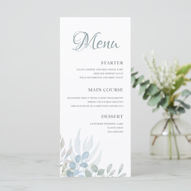 Elegant vattenfärg blad bröllop  meny (Stående Fram)