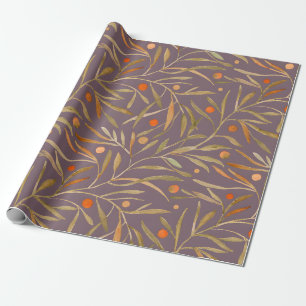 Elegant vattenfärg blad mönster lila bakgrund presentpapper
