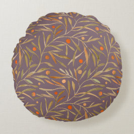 Elegant vattenfärg blad mönster lila bakgrund rund kudde