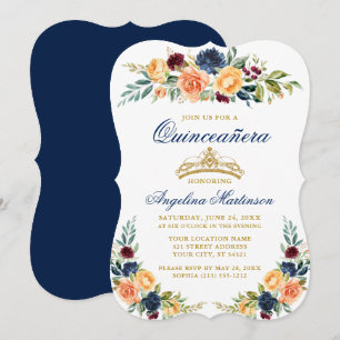 Elegant Vattenfärg Blandad Blommigt blå quinceaner Inbjudningar