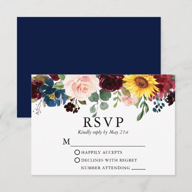 Elegant Vattenfärg Blandad Blommigt Bröllop blå  OSA Kort (Fram/baksida)