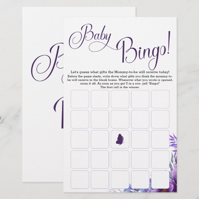 Elegant vattenfärg blomma babybingospel folder (Fram/baksida)